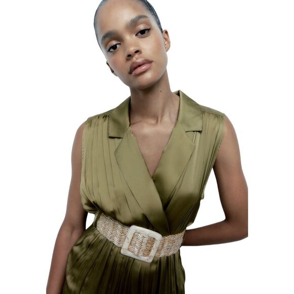 ZARA | Olive Green | SATIN EFFECT JUMPSUIT WITH BELT - Picture 9 of 12